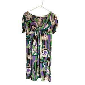 BCBG Paris Purple Green Midi Y2K Dress Women's 6